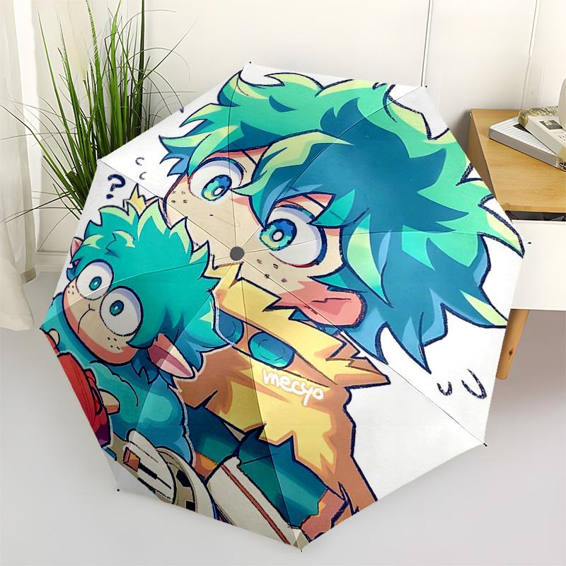 1 шт. Зонт для улицы Boku no Hero Academia Изуку Мидория и Кацуки Бакуго - Автоматическое открытие/закрытие, Портативная 3-складная конструкция с 8-реберным железным каркасом