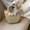 Yogodlns Соломенная сумка женская сумка ручной работы в форме луны с кружевным бантом, сумка из ротанга, большая вместительная повседневная пляжная сумка через плечо на шнурке