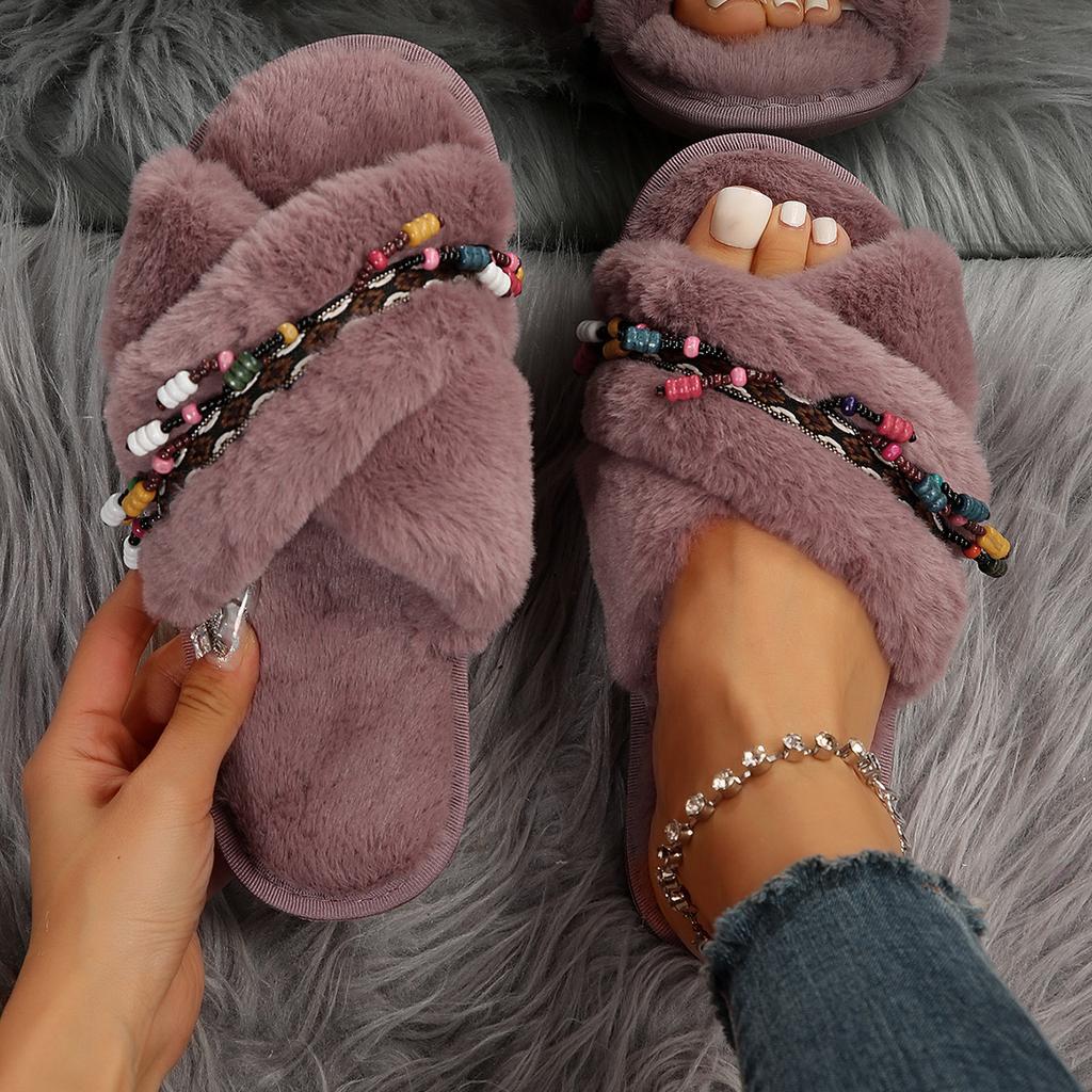 Мягкая подошва, теплые тапочки, женские, зимние, новый дизайн с перекрестными ремешками, уютная домашняя обувь