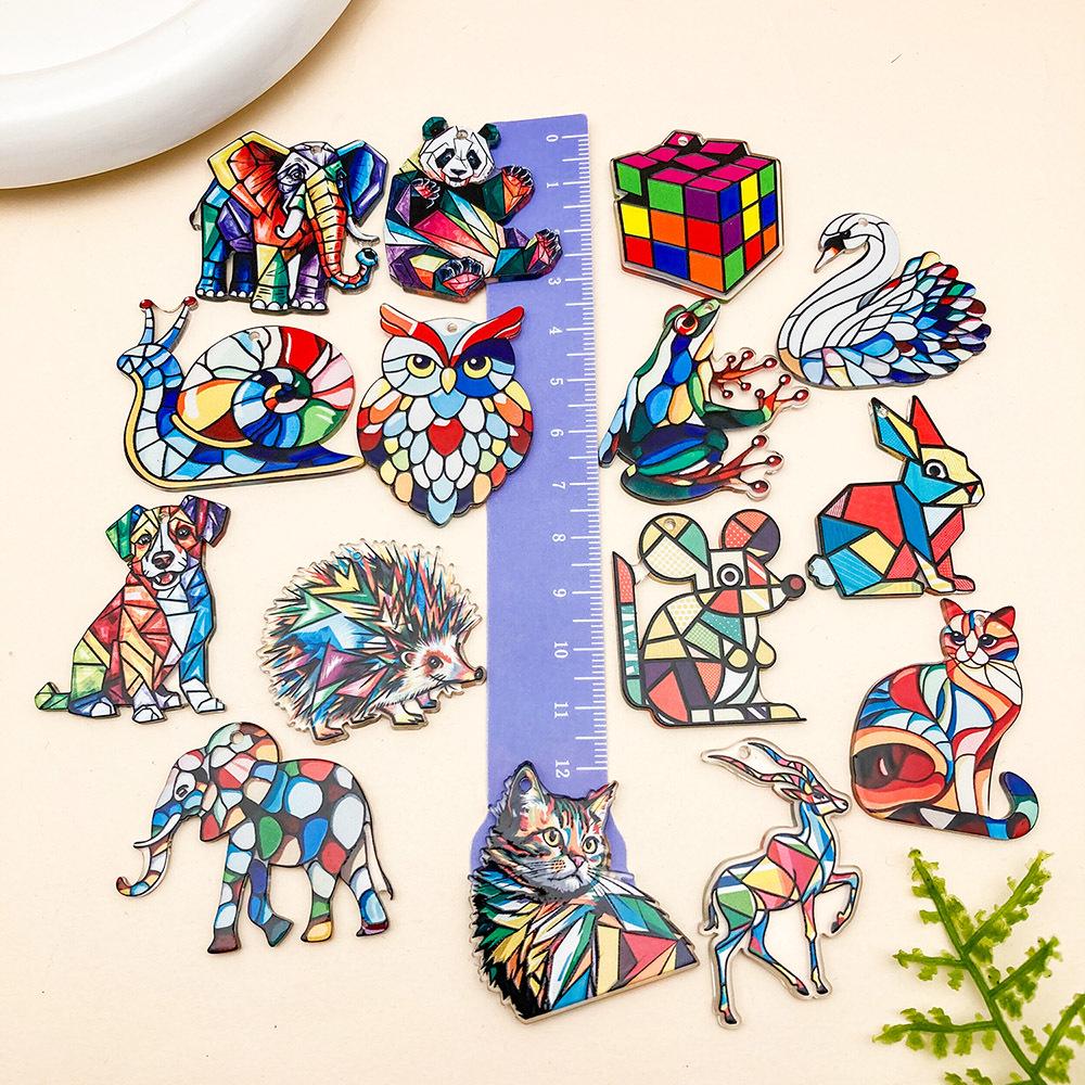 Мультяшная мозаика с животными, акриловый пазл-подвеска для изготовления украшений своими руками