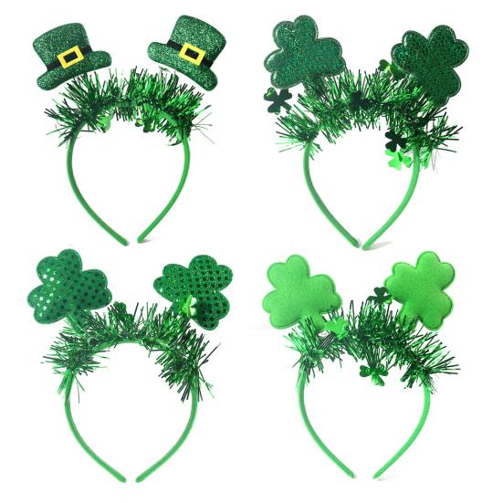 St. Patrick's Day Headband Glitter Shamrock Top Hat Hair Hoop Festive Clover Hairband for Women Girls Boys Parties Events Dress Up