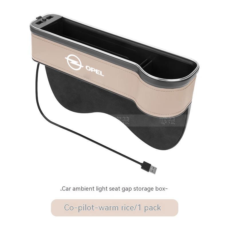 Car Seat Gap Slot Storage Box With Atmosphere lamp USB Charging Opel OPCline ASTRA CORSA INSIGNIA MOKKA VECTRA ZAFIRA GTC Tigra