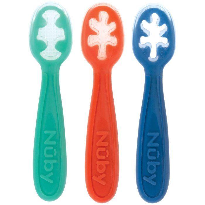Lot de 3 premières cuillères bébé - NUBY - Silicone - Dès 6 mois - Bleu / Rouge/ Vert