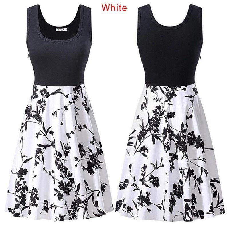 Womens Retro Floral Print Sleeveless Cotton Dress With Round Neck For Summer Vintage Style