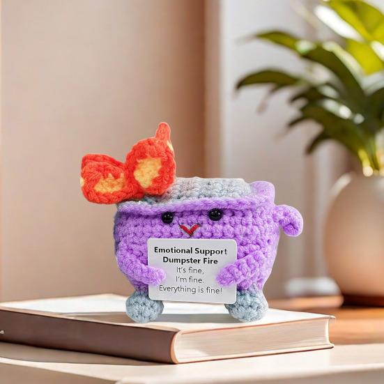 Позитивный крючком мусорный контейнер с пламенем и вдохновляющей открыткой Эмоциональная поддержка ручной работы для вязания мусорного контейнера