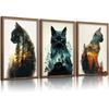 Funny Animals Canvas Wall Art Cute Black Cat and Forest Theme Pictures Wall Decor Abstract Sunset Mounta Nature Landscape Poster Painting Prints