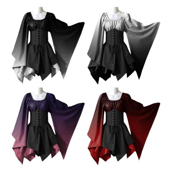 Женское платье для косплея на Хэллоуин с нерегулярным подолом на шнуровке, готический градиент, подходящее по цвету средневековое винтажное платье с рукавами «летучая мышь» для выступления, сценическое платье