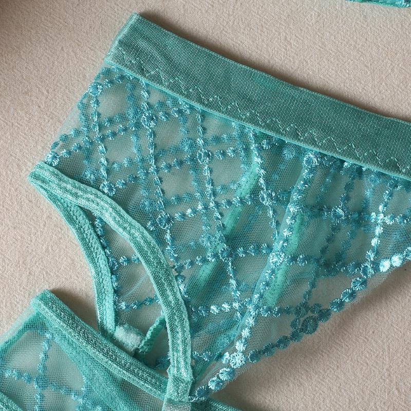 Комплект кружевного бюстгальтера-слинга цвета «озеро голубое»: Трендовый европейский и американский 3-компонентный с поддержкой из стали