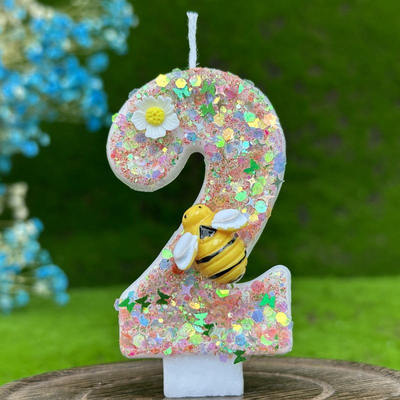 1 шт., товары для декора торта, топпер для торта, желтая пчела, торт, свеча на день рождения, цифровые свечи, красочные