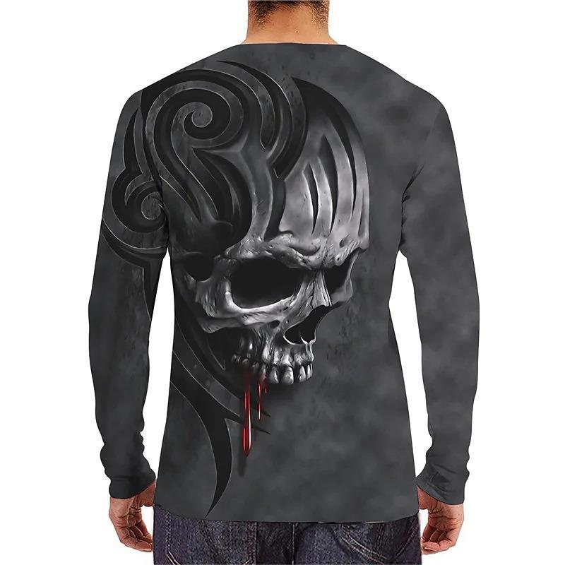 Футболка мужская с длинным рукавом и круглым вырезом с принтом черепа 3D Digital Printed Spring Autumn