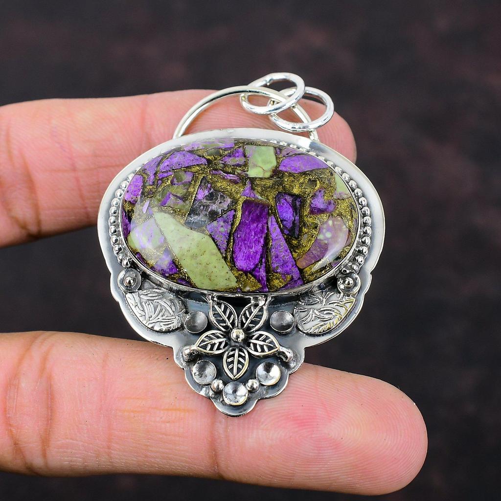 Медный кулон с пурпуритом, стильные ювелирные изделия ручной работы, кулон из стерлингового серебра 925 пробы, приличный драгоценный камень, кулон в виде цветка, подарок для девушки, эффектные ювелирные изделия