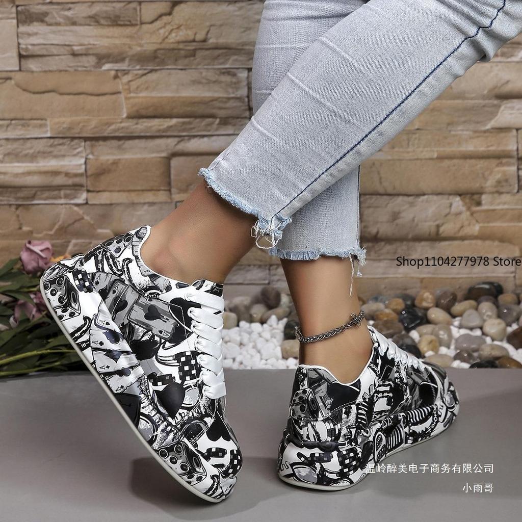 Fashion Plus Size 43 Women Sneakers Thick-soled Shoes Summer Hand-painted Graffiti Shoes Outdoor Casual Women Sneakers Zapatos De Mujer