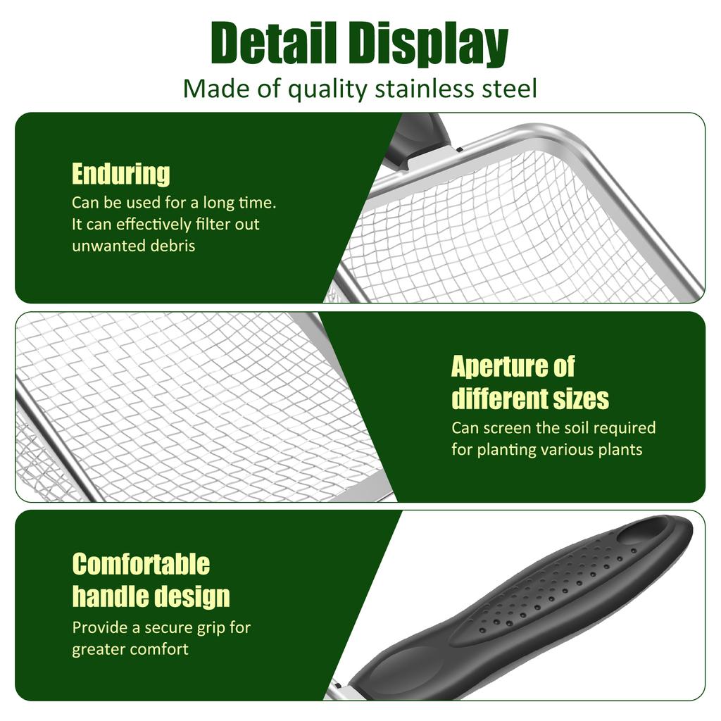 3/4 шт. Садовые сита для почвы из нержавеющей стали, сито для песка, почвы, компоста с ручкой, высокоэффективное сито, совок для посадки