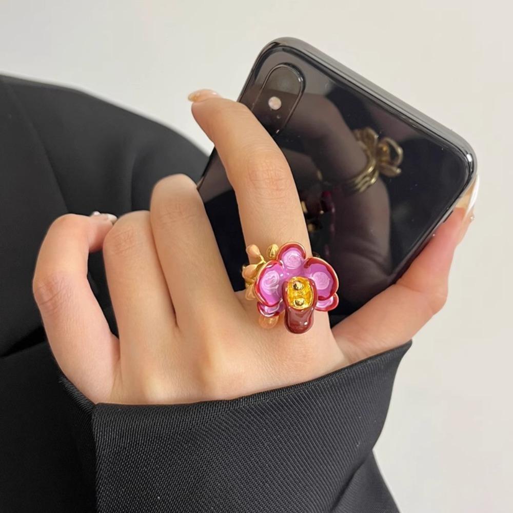 Белый Ирис Цветок Эмаль Кольцо на Палец Орхидея-Бабочка Французское Неправильной Формы Кольцо Женщины