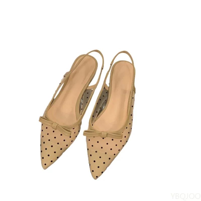 Женские элегантные туфли Французский бантик туфли на низком каблуке Обувь в сказочном стиле Босоножки с закрытым носком Летние сетчатые дышащие балетки Zapatos