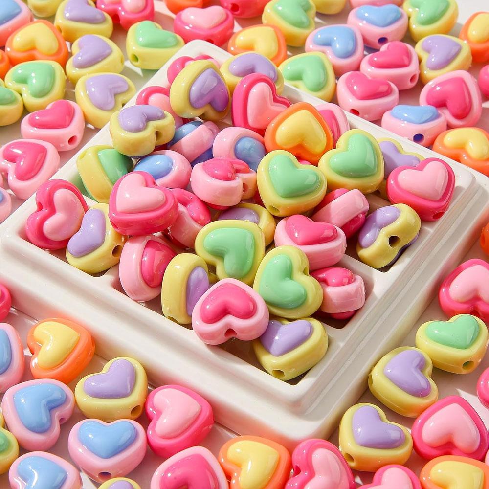 150 шт. акриловых бусин, разноцветных бусин в форме сердца, радужных бусин в форме сердца для изготовления ювелирных изделий, браслетов ручной работы, брелоков, товаров для рукоделия