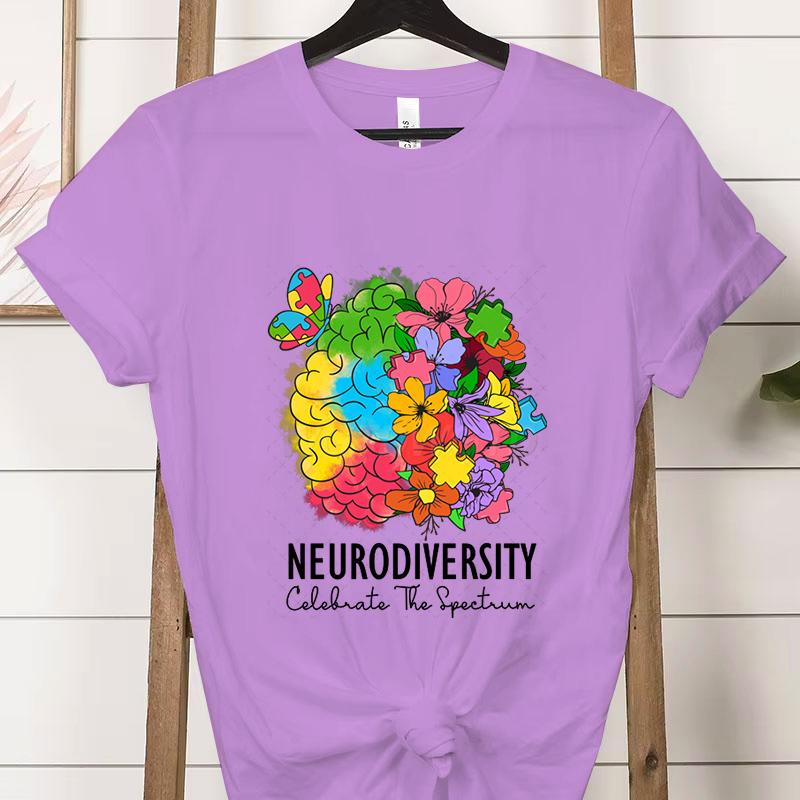 Teacher Autism Tshirt Floral Neurodiversity Celebrate The Spectrum Graphic T Shirts Clothing Autism Awareness Shirt for Women