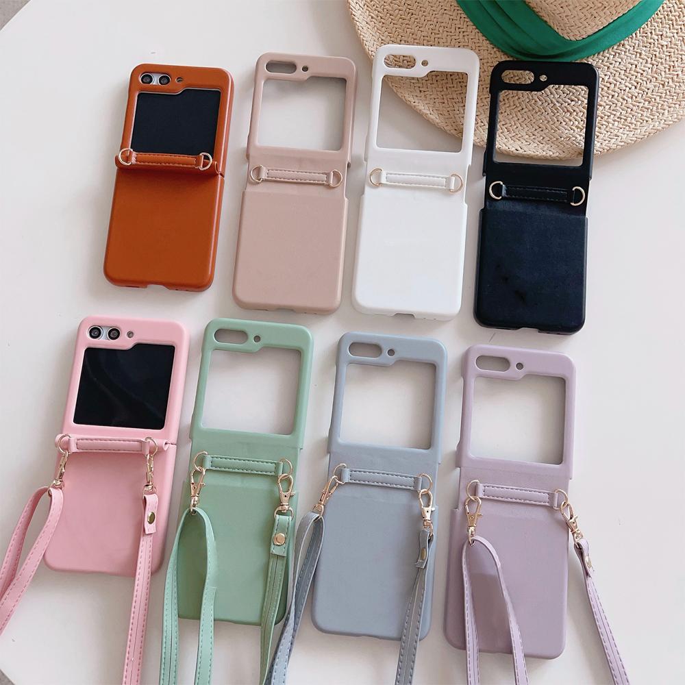 Противоударный чехол для телефона с ремешком через плечо для Samsung Galaxy Z Flip 5 4 3 Flip5 Flip4 Flip3 5G, кожаный мягкий чехол для предотвращения падения