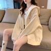 New Spring and Autumn Season Fashion Simple and Lazy Style Loose and Versatile Long Sleeve Hooded Lace Up Sweater Coat