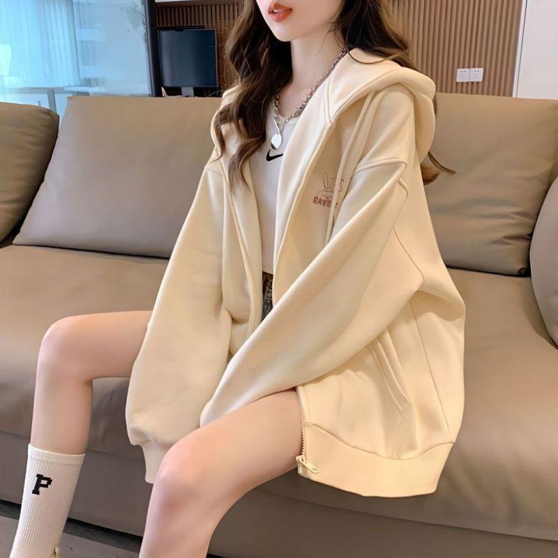 New Spring and Autumn Season Fashion Simple and Lazy Style Loose and Versatile Long Sleeve Hooded Lace Up Sweater Coat