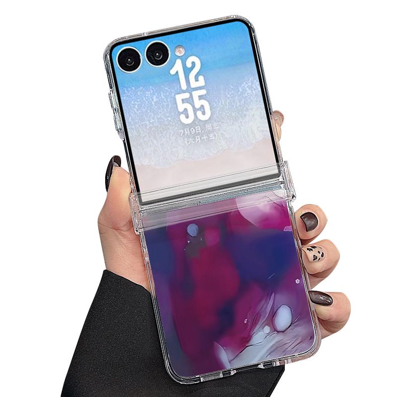 С шарниром, магнитный чехол для телефона для Samsung Z Flip 8 7 FE 6 5 4, цветной мраморный узор, жесткая складная крышка для телефона для Galaxy Z Flip8 Flip7 Flip6