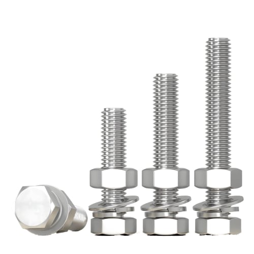 M10 Stainless Steel Fully Threaded Hex Bolts, Nuts, and Flat Lock Washers Kit (M10x25mm, 5-Pack)