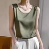 Women's Mulberry Silk Camisole Vest: Black & White, Round Neck, Loose Satin Base Layer, Summer Top