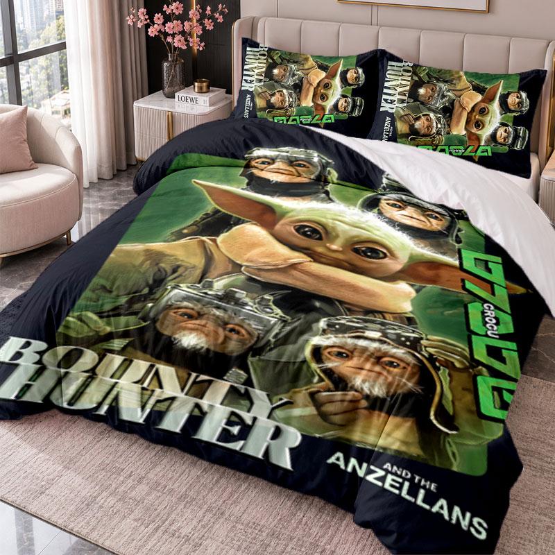 Grogu 3Pcs Bedding Set Duvet Cover With Two Pillowcases For Bedroom Home Decoration