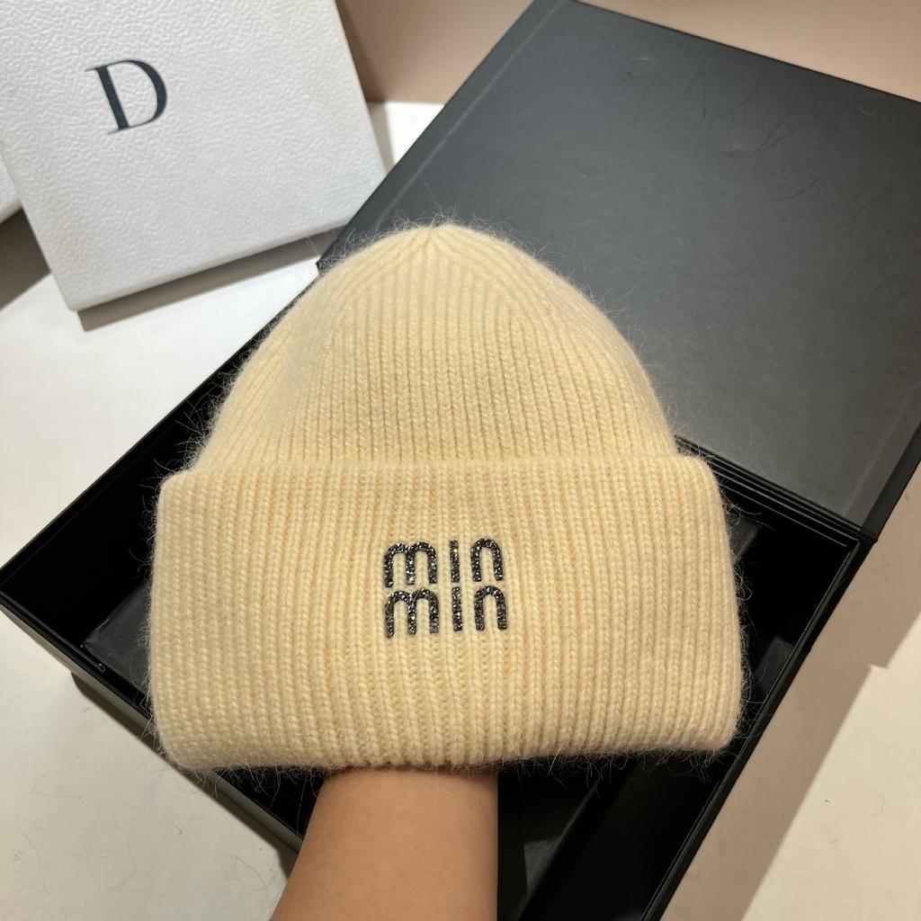 [Rabbit Fur] Min Thickened And Enlarged Double-Folded Edge Small Knitted Hat Winter Warm Plush Hat