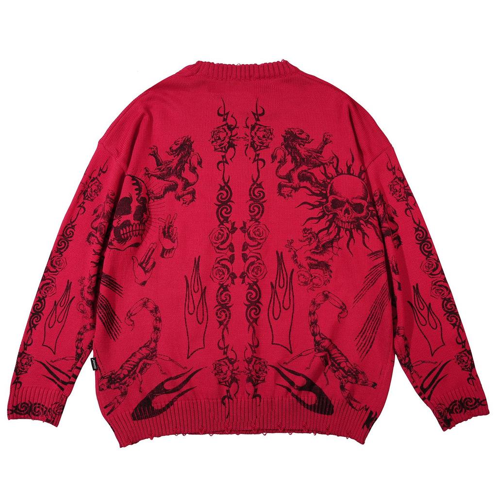 Свитер унисекс, рваный пуловер с принтом розовых глаз и скорпиона
