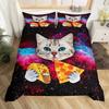 Galaxy Cat Duvet Cover Set Girls 3D Digital Cat Bedding Set Galaxy Colorful Cat Starry Sky Comforter Cover Lover Quilt Cover