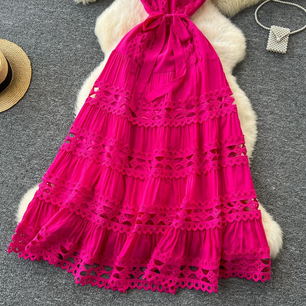 Summer Elegant Lace Spliced Embroidery Long Maxi Holiday Robe Women's Sleeveless Tank Wedding Party Dressess