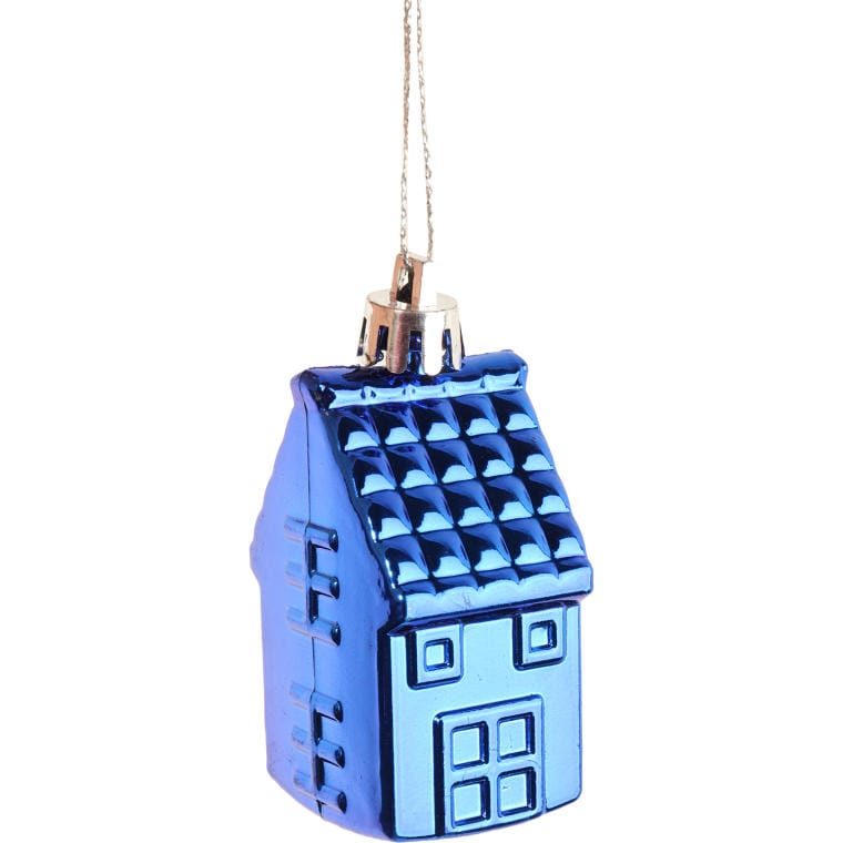 Set of 6 plastic house-shaped baubles