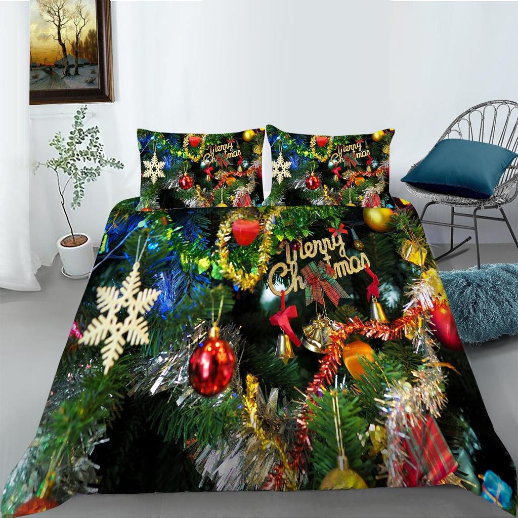 3D Christmas Bedding Holiday Decoration Quilt Cover Pillowcase 2 or 3 Double Bed Single Bed Full Size Soft Washable Zipper Home Decoration