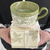 Idyllic Retro Green Lily Coffee Cup Saucer Lid Large Capacity Water Cup Niche Gift Birthday Gift