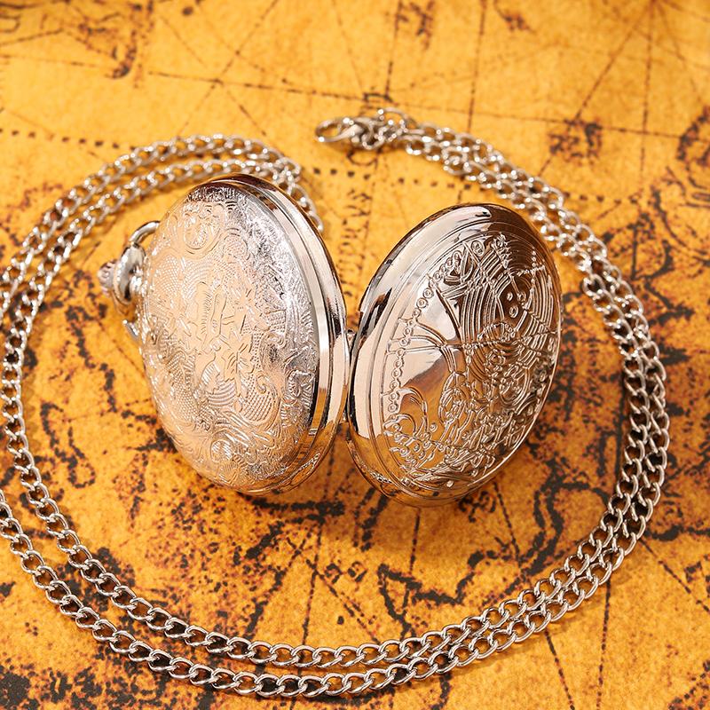 Retro Fashion Men's Silvery Pocket Watch,vintage Carved Design Necklace Pendant Quartz Pocket Watches,gifts for Men & Womenm