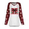 Women's Autumn And Winter Long Sleeved V-neck Christmas Printing Casual Long Loose T-shirt Top