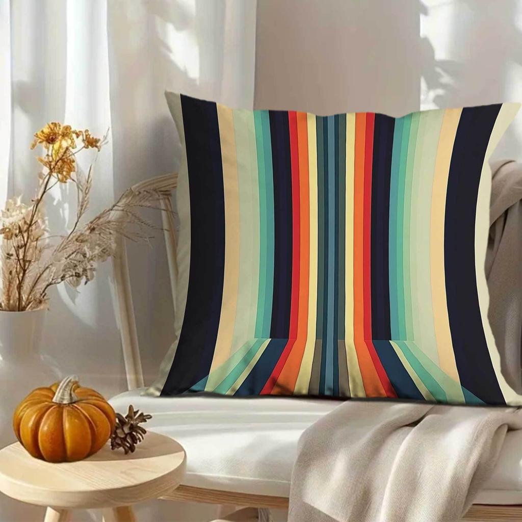 4Pcs Colorful Modern Stripes Digital Printing Pillow Cover Short Plush Suitable Living Rooms Bedrooms Sofas Throw Cushion Cover