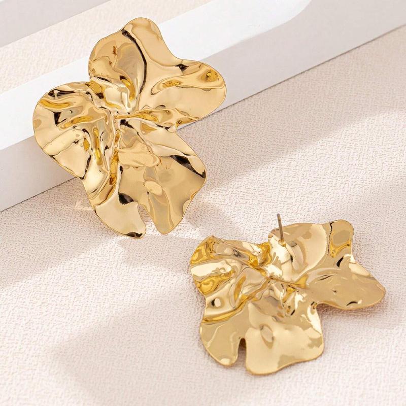 1 Pair Geometric Chic Iron Stud Earrings For Women Fashion Elegant Gold Color Floral Retro Design Earring Daily Wear Jewelry