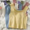 Y2K Knitted Cropped Vest Women's Casual Top Summer Sleeveless Crew Neck Vest Bottoming Camisole Korean Fashion Streetwear Cute