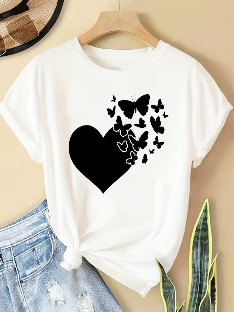 (Азиатский размер) Футболка в милом цветочном стиле Модная женская футболка Топ Одежда Повседневная с принтом Женская Графическая с коротким рукавом