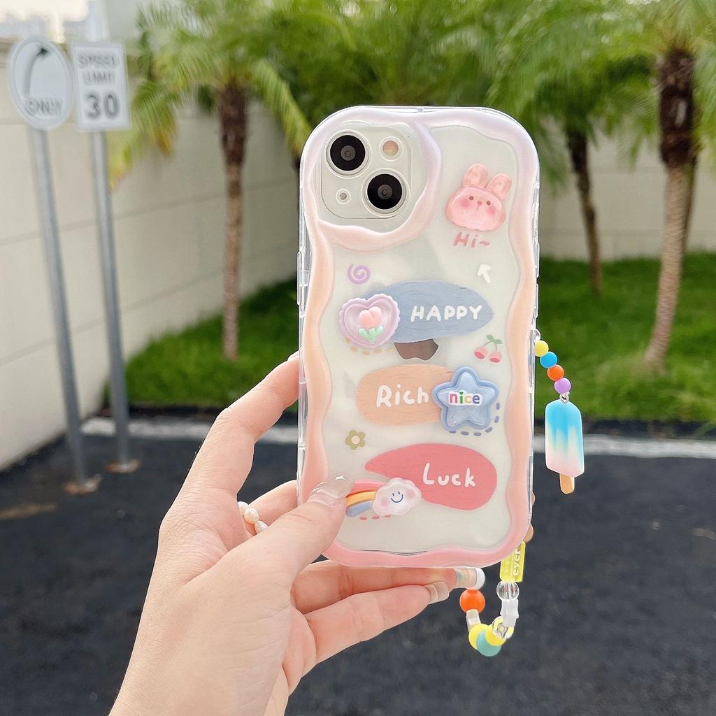 Cute Three-dimensional Bear and Rabbit Suitable for Apple 16 Transparent Mobile Phone Case IP14PRO Soft Shell Bell Pendant Bracelet