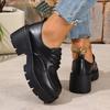 Women's Black Chunky Heel Loafers Fashion Patent Leather Platform Shoes Woman Thick Bottom Lace Up Dress Shoes Plus Size 35-43