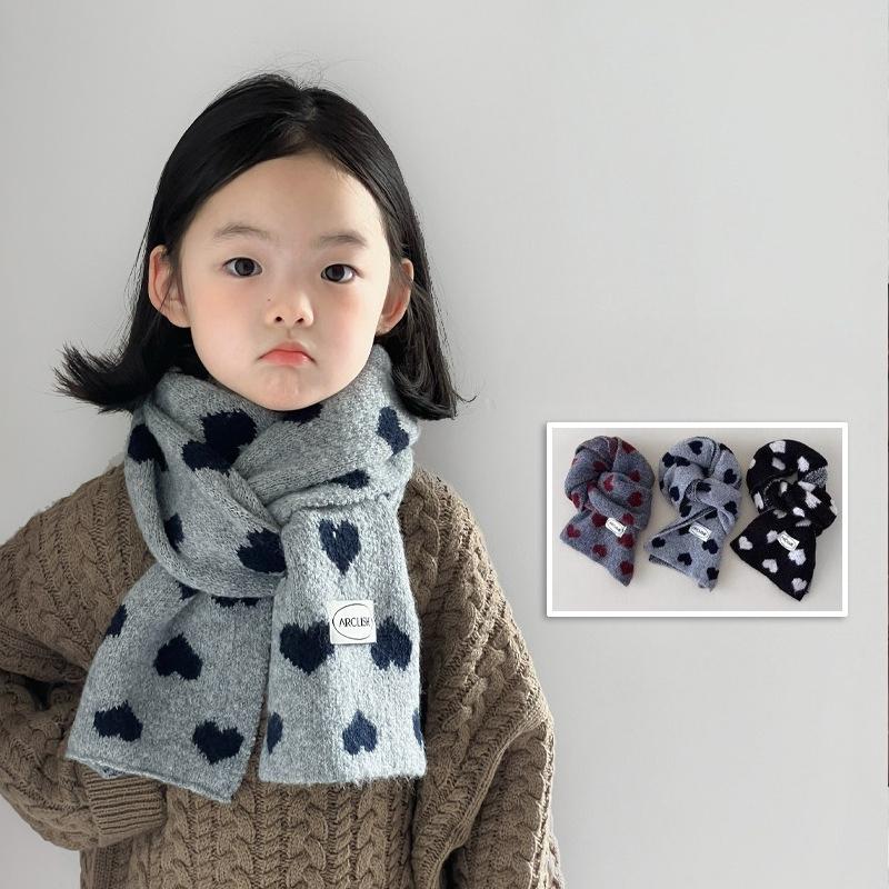 Korean Style Heart Knit Scarf for Girls Winter Warm Forest Neck Warmer Aesthetic Acrylic Wool Blend Fashion Cold Weather Scarf