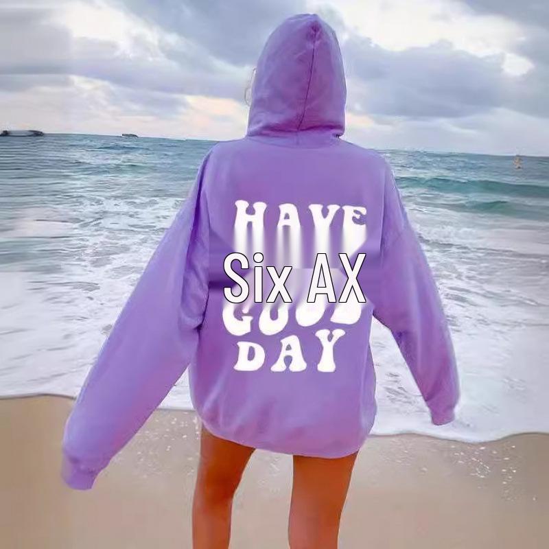 Осенняя женская мода: Худи с принтом 'GOOD DAY' цвета Розовый Красный