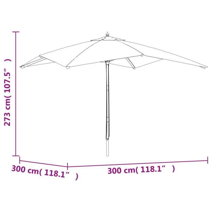 Garden Parasol - VIDAXL - Anthracite Wood Pole - 300x300x273 Cm - Anti-UV and Anti-fade