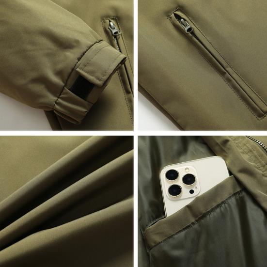 Men Casual Jacket Hooded Long Sleeve Windproof Jacket Multiple Pockets Full Zipper Closure Fastener Tape Trench Coat