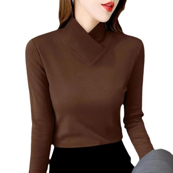 Женские топы с высоким воротником и длинным рукавом, облегающие, мягкие, эластичные, однотонные, с уникальным вырезом горловины