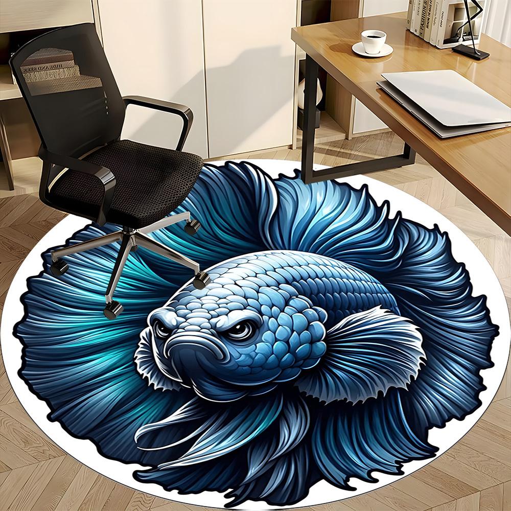 1pc Betta Fish Print Carpet for Office Non Slip, Round Carpet, Soft & Comfortable, Carpet for Office, Lightweight Round Floor Mat
