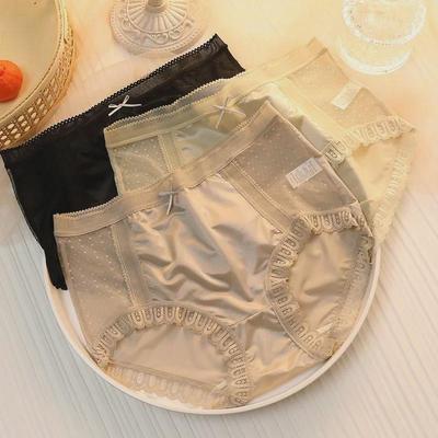 Женские кружевные атласные трусики средней посадки с хлопковой вставкой, облегающие бедра, дышащая сетка, бесшовные трусы